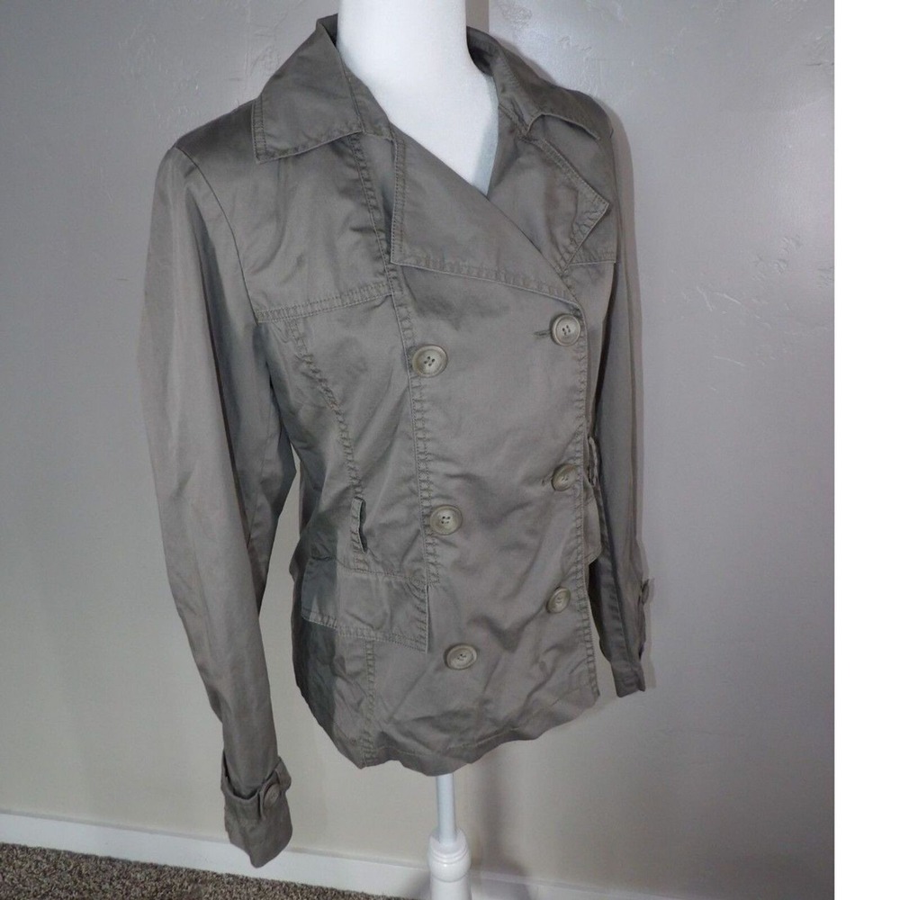 Giacca Pea Coat Jacket Women Medium Olive Green Double Breasted Lined Pockets